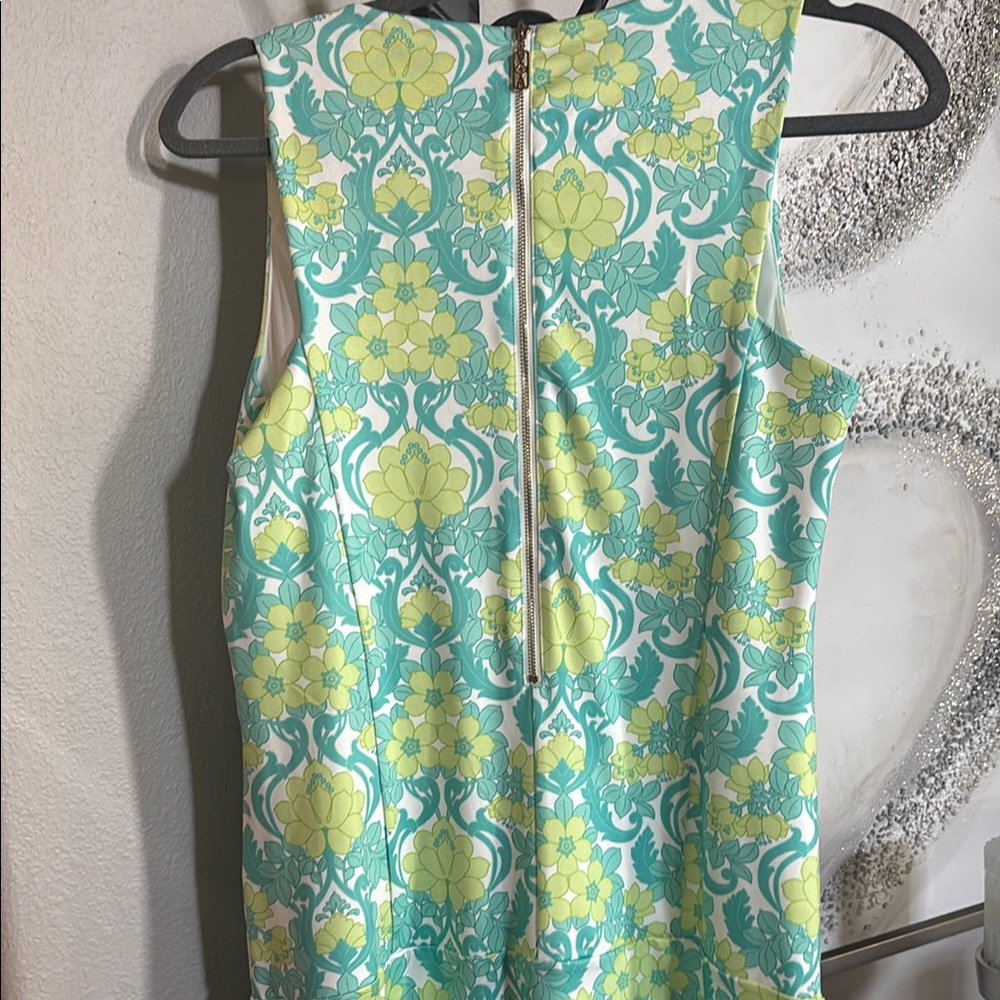 Floral Sleeveless Dress in green  and Yellow designer from Paris ptp 18 - Picture 6 of 7